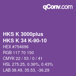 Color code: HKS K 3000plus - HKS K 34 K-90-10 | qconv.com