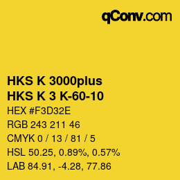 Color code: HKS K 3000plus - HKS K 3 K-60-10 | qconv.com