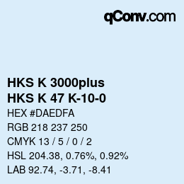 Color code: HKS K 3000plus - HKS K 47 K-10-0 | qconv.com