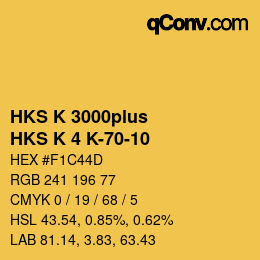 Color code: HKS K 3000plus - HKS K 4 K-70-10 | qconv.com