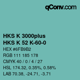 Color code: HKS K 3000plus - HKS K 52 K-60-0 | qconv.com