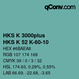 Color code: HKS K 3000plus - HKS K 52 K-60-10 | qconv.com