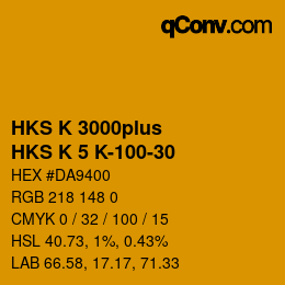 Color code: HKS K 3000plus - HKS K 5 K-100-30 | qconv.com