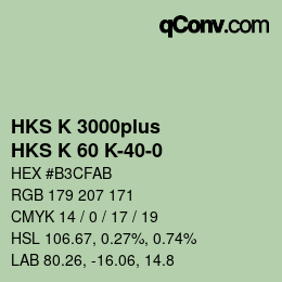 Color code: HKS K 3000plus - HKS K 60 K-40-0 | qconv.com