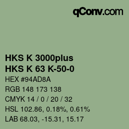 Color code: HKS K 3000plus - HKS K 63 K-50-0 | qconv.com