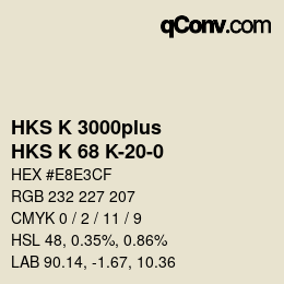 Color code: HKS K 3000plus - HKS K 68 K-20-0 | qconv.com