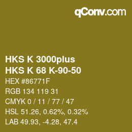 Color code: HKS K 3000plus - HKS K 68 K-90-50 | qconv.com