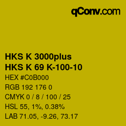Color code: HKS K 3000plus - HKS K 69 K-100-10 | qconv.com