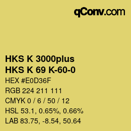 Color code: HKS K 3000plus - HKS K 69 K-60-0 | qconv.com