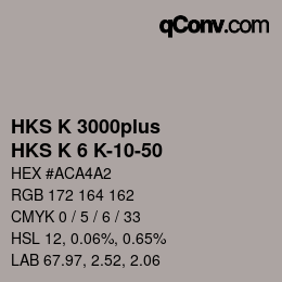 Color code: HKS K 3000plus - HKS K 6 K-10-50 | qconv.com