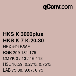 Color code: HKS K 3000plus - HKS K 7 K-20-30 | qconv.com