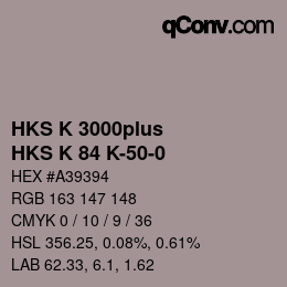 Color code: HKS K 3000plus - HKS K 84 K-50-0 | qconv.com