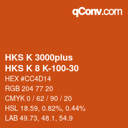 Color code: HKS K 3000plus - HKS K 8 K-100-30 | qconv.com