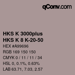 Color code: HKS K 3000plus - HKS K 8 K-20-50 | qconv.com