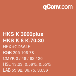 Color code: HKS K 3000plus - HKS K 8 K-70-30 | qconv.com