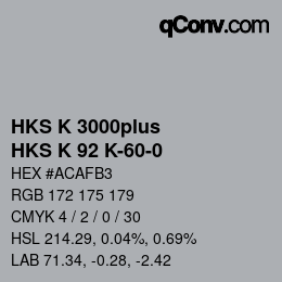 颜色代码: HKS K 3000plus - HKS K 92 K-60-0 | qconv.com