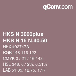 Color code: HKS N 3000plus - HKS N 16 N-40-50 | qconv.com