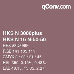 Color code: HKS N 3000plus - HKS N 16 N-50-50 | qconv.com