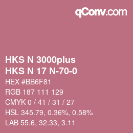 Color code: HKS N 3000plus - HKS N 17 N-70-0 | qconv.com