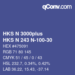 Color code: HKS N 3000plus - HKS N 243 N-100-30 | qconv.com