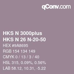 Color code: HKS N 3000plus - HKS N 26 N-20-50 | qconv.com