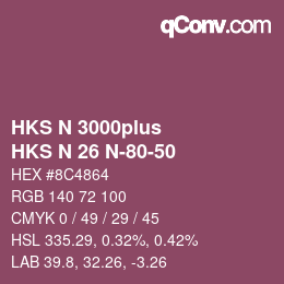 Color code: HKS N 3000plus - HKS N 26 N-80-50 | qconv.com