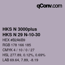 Color code: HKS N 3000plus - HKS N 29 N-10-30 | qconv.com