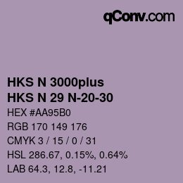 Color code: HKS N 3000plus - HKS N 29 N-20-30 | qconv.com