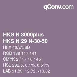 Color code: HKS N 3000plus - HKS N 29 N-30-50 | qconv.com