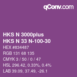 Color code: HKS N 3000plus - HKS N 33 N-100-30 | qconv.com