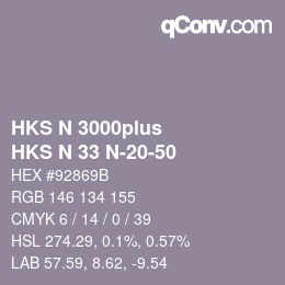 Color code: HKS N 3000plus - HKS N 33 N-20-50 | qconv.com