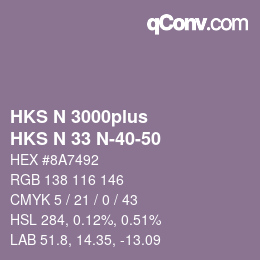 Color code: HKS N 3000plus - HKS N 33 N-40-50 | qconv.com