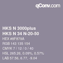 Code couleur: HKS N 3000plus - HKS N 34 N-20-50 | qconv.com