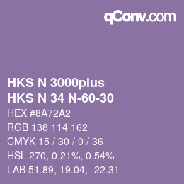 Color code: HKS N 3000plus - HKS N 34 N-60-30 | qconv.com