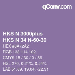 Code couleur: HKS N 3000plus - HKS N 34 N-60-30 | qconv.com