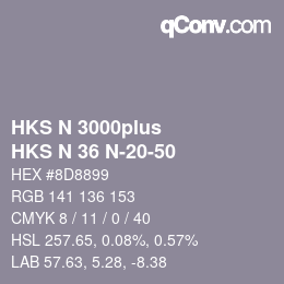 Color code: HKS N 3000plus - HKS N 36 N-20-50 | qconv.com