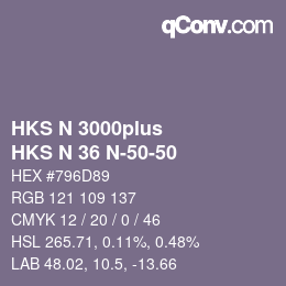Código de color: HKS N 3000plus - HKS N 36 N-50-50 | qconv.com