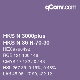 Color code: HKS N 3000plus - HKS N 36 N-70-30 | qconv.com
