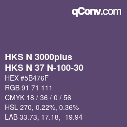Color code: HKS N 3000plus - HKS N 37 N-100-30 | qconv.com