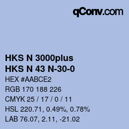 Color code: HKS N 3000plus - HKS N 43 N-30-0 | qconv.com