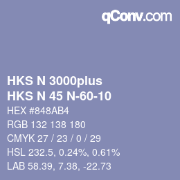 Color code: HKS N 3000plus - HKS N 45 N-60-10 | qconv.com