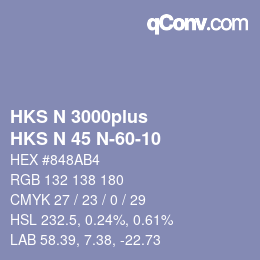 Code couleur: HKS N 3000plus - HKS N 45 N-60-10 | qconv.com