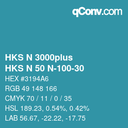 Color code: HKS N 3000plus - HKS N 50 N-100-30 | qconv.com