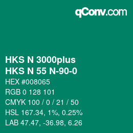 Color code: HKS N 3000plus - HKS N 55 N-90-0 | qconv.com