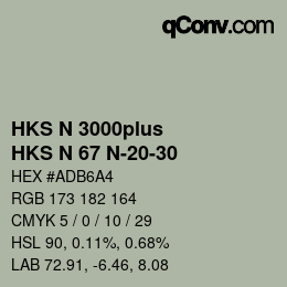 Color code: HKS N 3000plus - HKS N 67 N-20-30 | qconv.com