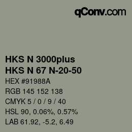 Color code: HKS N 3000plus - HKS N 67 N-20-50 | qconv.com