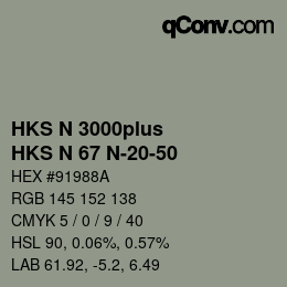 Código de color: HKS N 3000plus - HKS N 67 N-20-50 | qconv.com