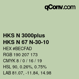 Color code: HKS N 3000plus - HKS N 67 N-30-10 | qconv.com