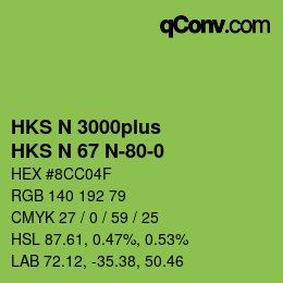 Color code: HKS N 3000plus - HKS N 67 N-80-0 | qconv.com