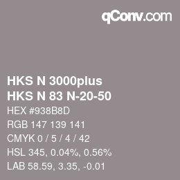 Color code: HKS N 3000plus - HKS N 83 N-20-50 | qconv.com